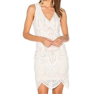 Beautiful Bardot ivory embroidered dress with tan lining. NWT. Size Large/10.